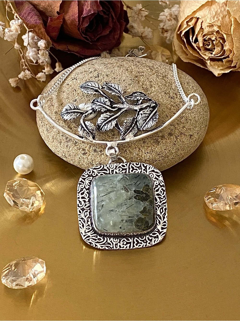 Natural Prehnite flower Necklace